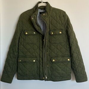 J.CREW quilted green jacket gold buttons